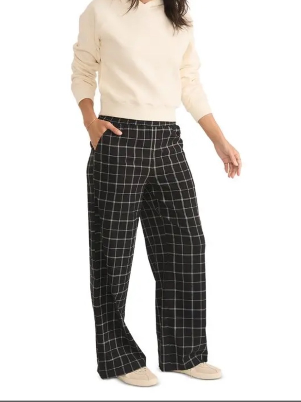 Marine Layer Allison Wide Leg Pants. Windowpane Print in Black/White